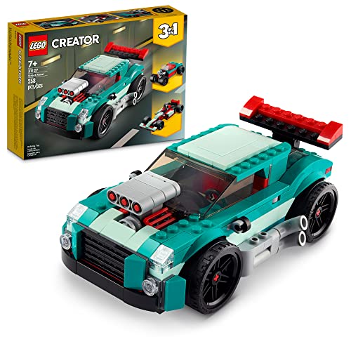LEGO® Creator 3in1 Street Racer 31127 Building Kit Featuring a Muscle Car, Hot Rod Car Toy and Race Car; Car Models for Kids Aged 7+ Who Love Creative Fun and Fast-Paced Action (258 Pieces)
