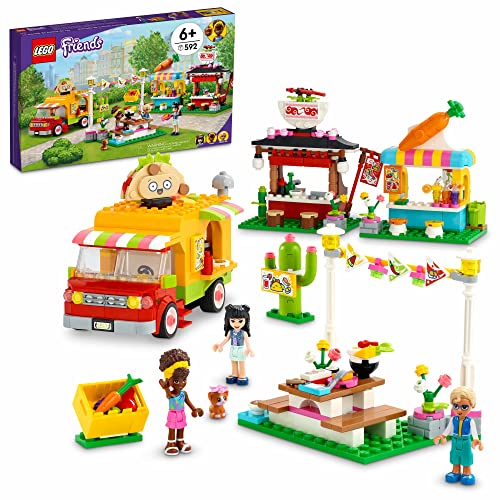 LEGO® Friends Street Food Market 41701; New Food-Play Building Kit Promotes Imaginative Play; Includes Emma and Kitten Toy; Birthday Gift for Kids Aged 6+ (592 Pieces)