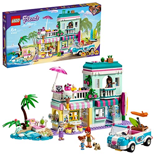 LEGO® 41693 Friends Surfer Beachfront Beach House Building Set with Car Toy, Ice Cream Shop and Mia and Andrea Mini Dolls