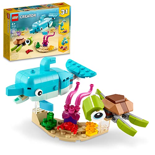LEGO® Creator 3in1 Dolphin and Turtle 31128 Building Kit; Features a Baby Dolphin and Baby Sea Turtle; Creative Gift for Kids Aged 6+ Who Love Imaginative Play (137 Pieces)