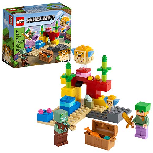 LEGO® Minecraft The Coral Reef 21164 Hands-on Minecraft Marine Toy Featuring Alex, a Drowned and 2 Cool Puffer Fish, New 2021 (92 Pieces)