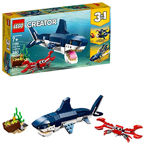 LEGO® Creator 3in1 Deep Sea Creatures 31088 Make a Shark, Squid, Angler Fish, and Crab with This Sea Animal Toy Building Kit (230 Pieces)